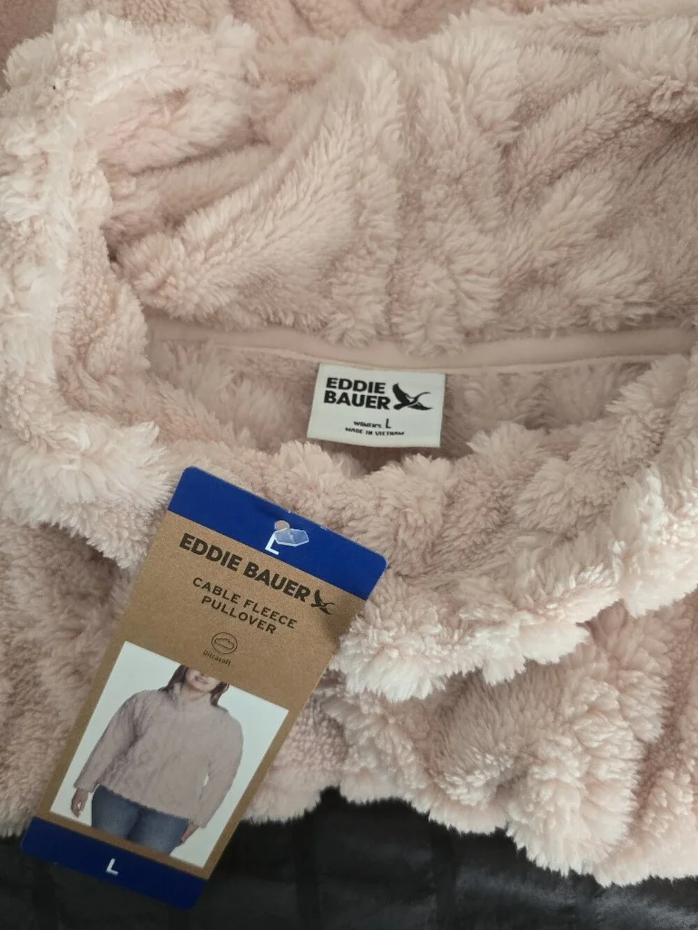 Eddie Bauer Cozy Light Pink Cable Fleece Pullover